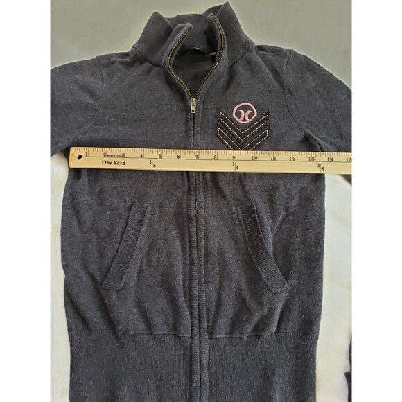 Hurley VTG Jacket Women Size XS Dark Gray Long Sleeve Mock Neck Logo Full Zip - Picture 8 of 11